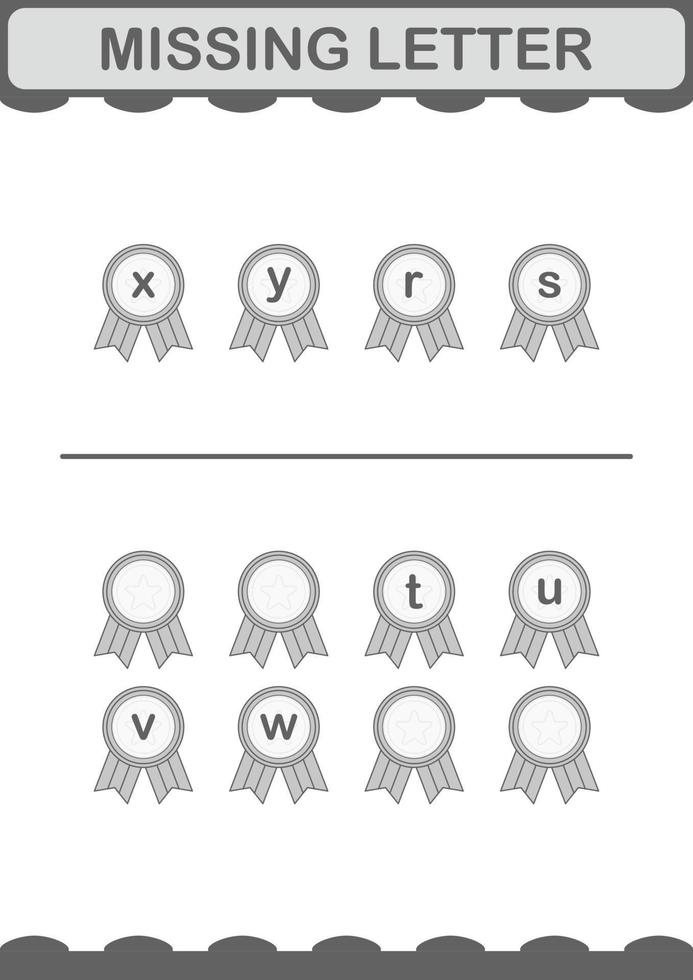 Missing letter with Award Medal. Worksheet for kids vector