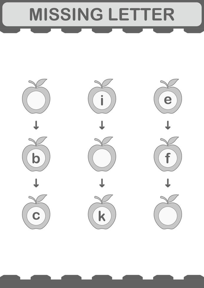 Missing letter with Apple. Worksheet for kids vector
