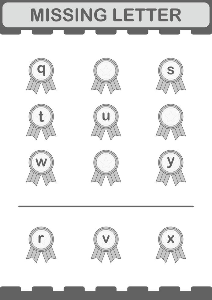 Missing letter with Award Medal. Worksheet for kids vector