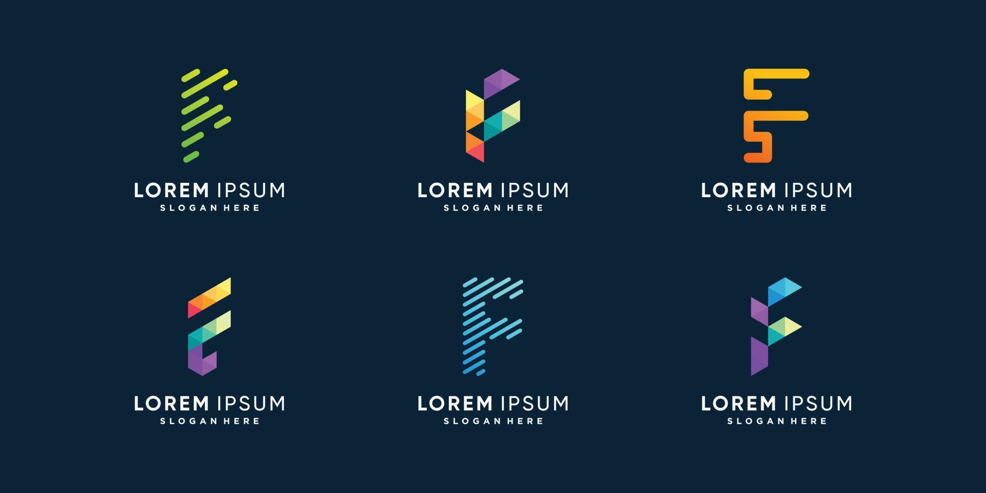 F logo collection with creative element concept Premium Vector