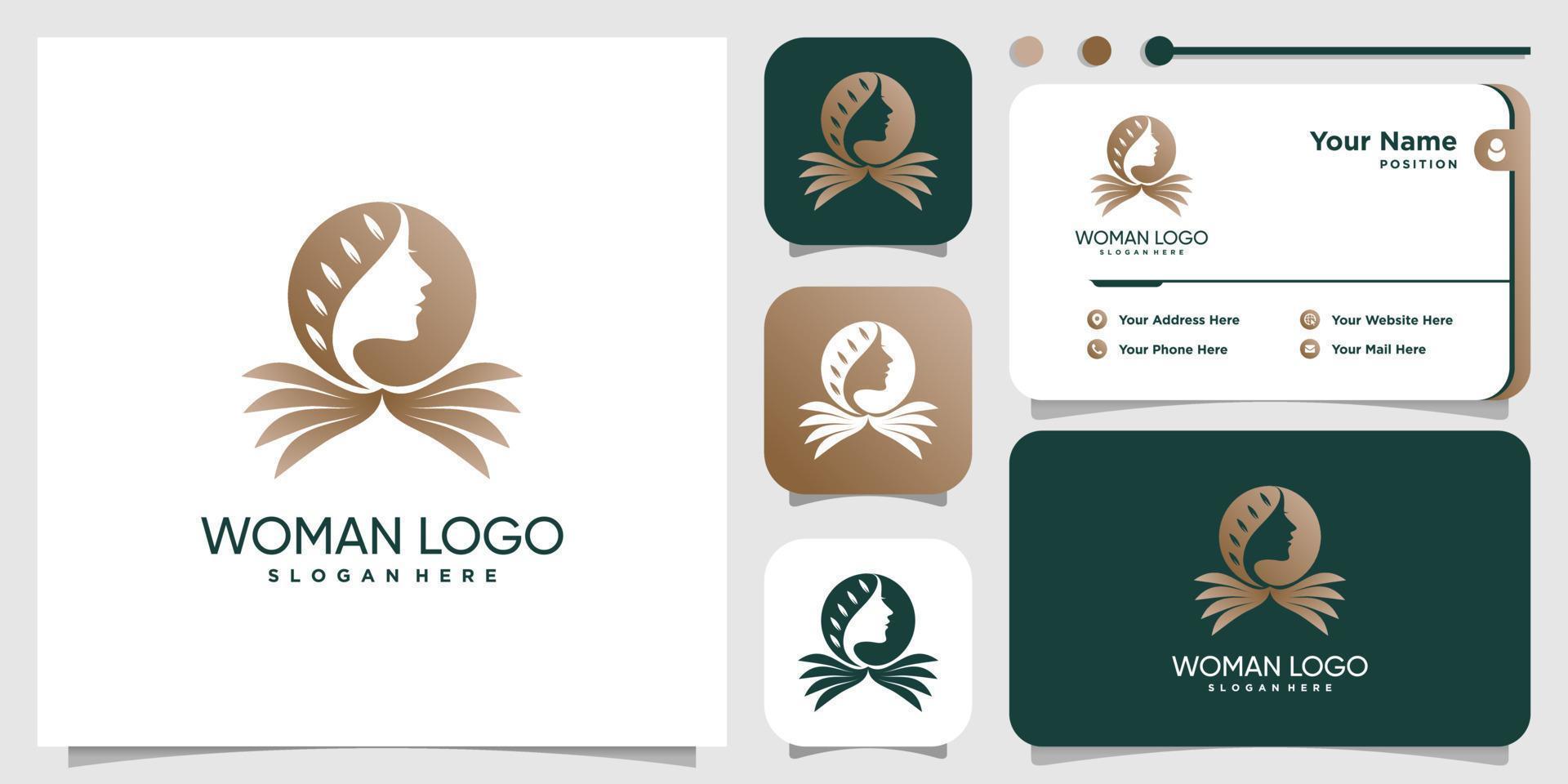 logotipo de mujer con vector premium de concepto creativo moderno