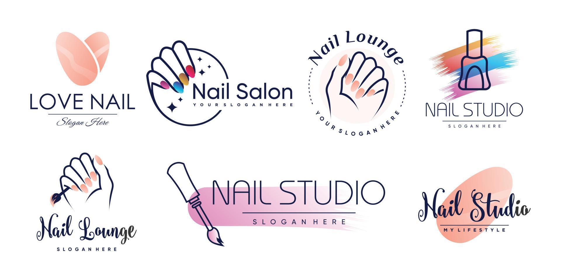Nail logo collection with creative and unique element concept Premium Vector