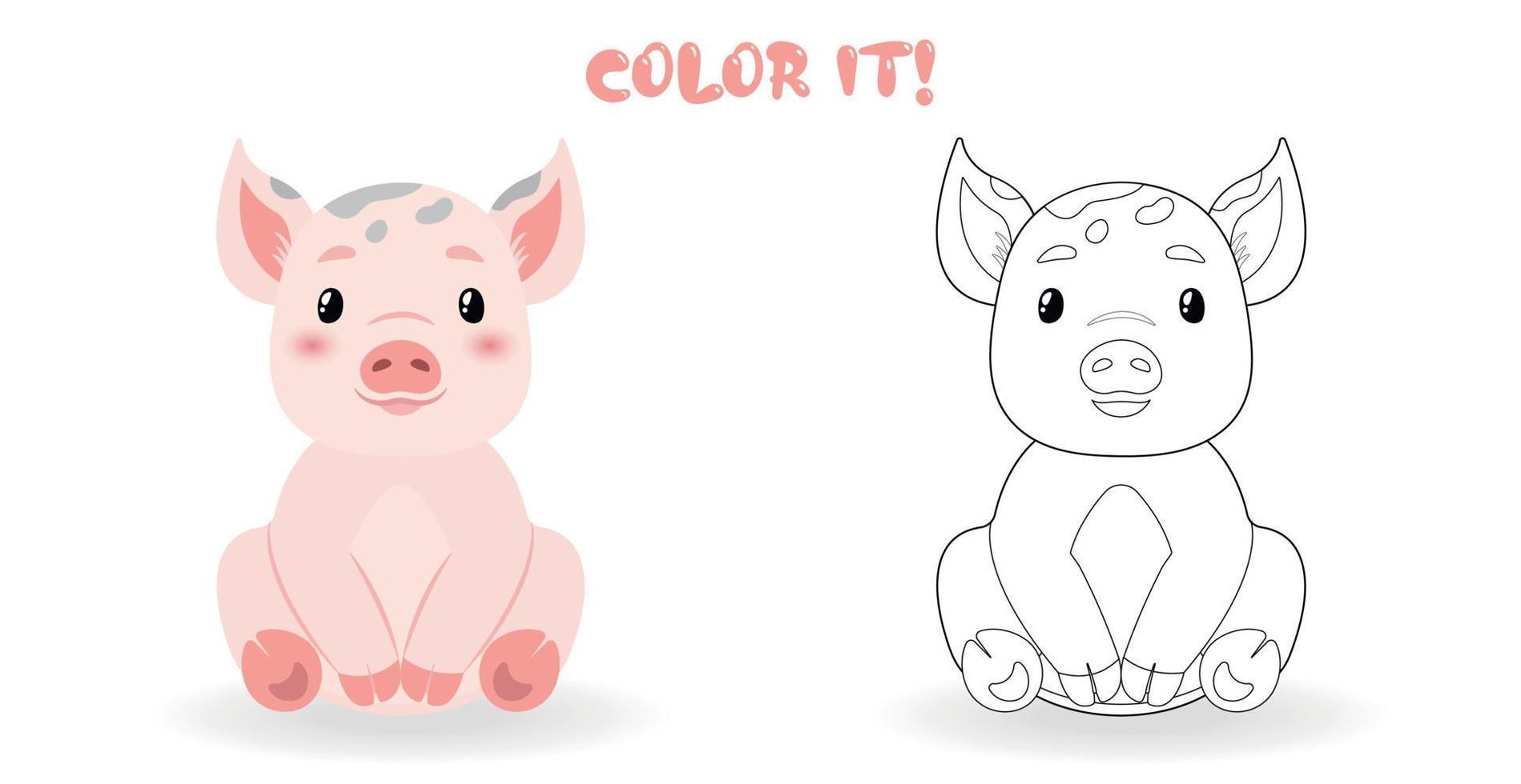 Coloring page for children. Color it. Little cute pig vector illustration