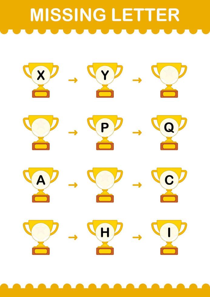 Missing letter with Trophy. Worksheet for kids vector