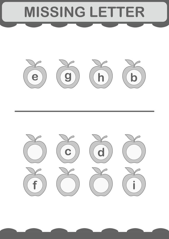 Missing letter with Apple. Worksheet for kids vector