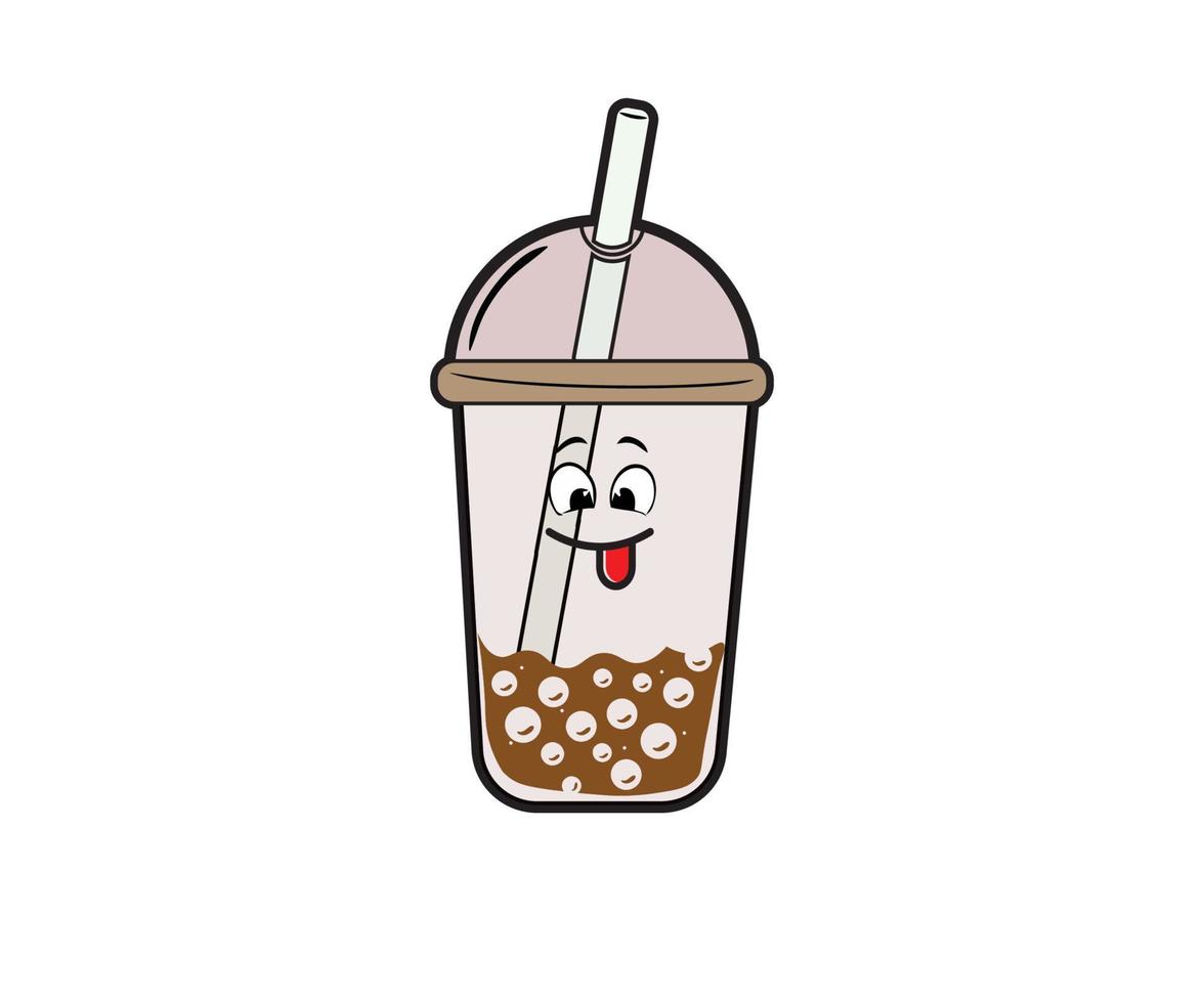 bubble milk tea illustrator with happy character vector