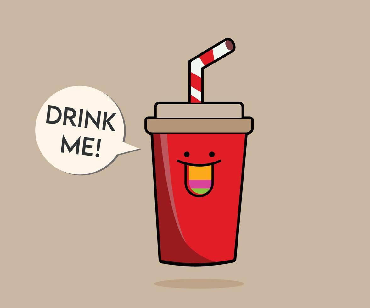 soda or a cup of tea illustrator with happy character and teks drink me vector