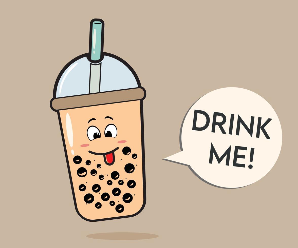 bubble milk tea illustrator with happy character and teks drink me vector