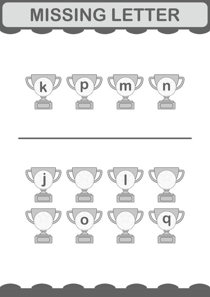 Missing letter with Trophy. Worksheet for kids vector