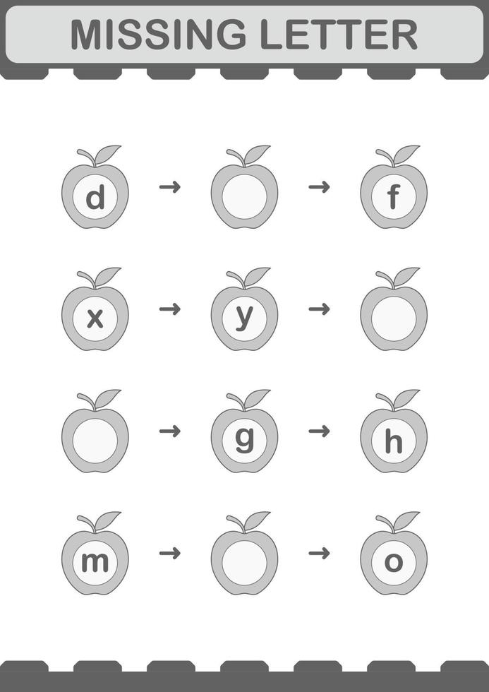 Missing letter with Apple. Worksheet for kids vector