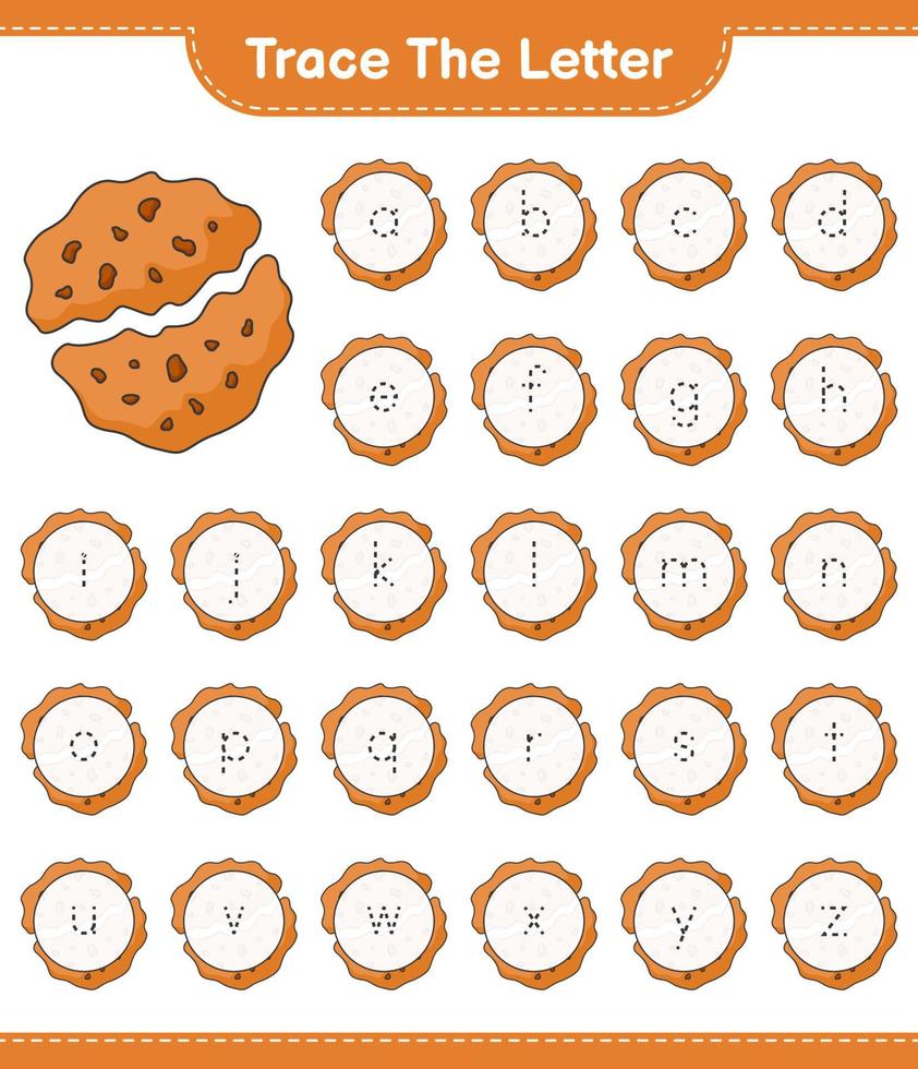 rastrear la letra. trazando el alfabeto de letras con galleta. juego educativo para niños, hoja de cálculo imprimible, ilustración vectorial vector