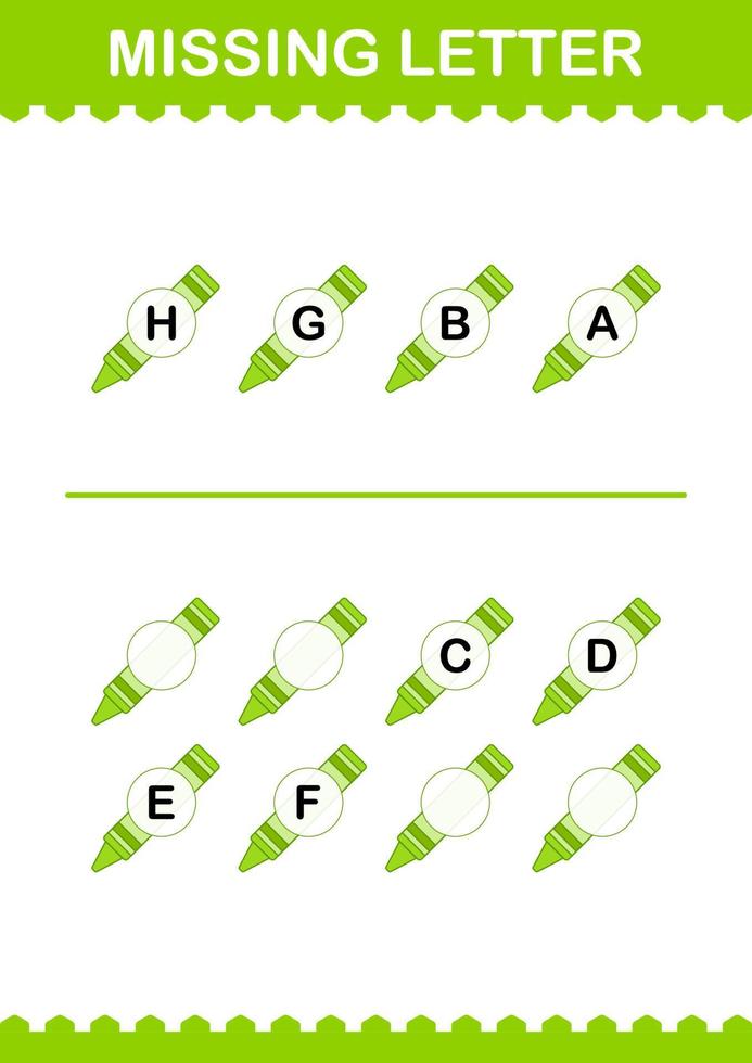 Missing letter with Crayon. Worksheet for kids vector