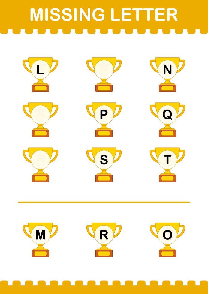 Missing letter with Trophy. Worksheet for kids vector
