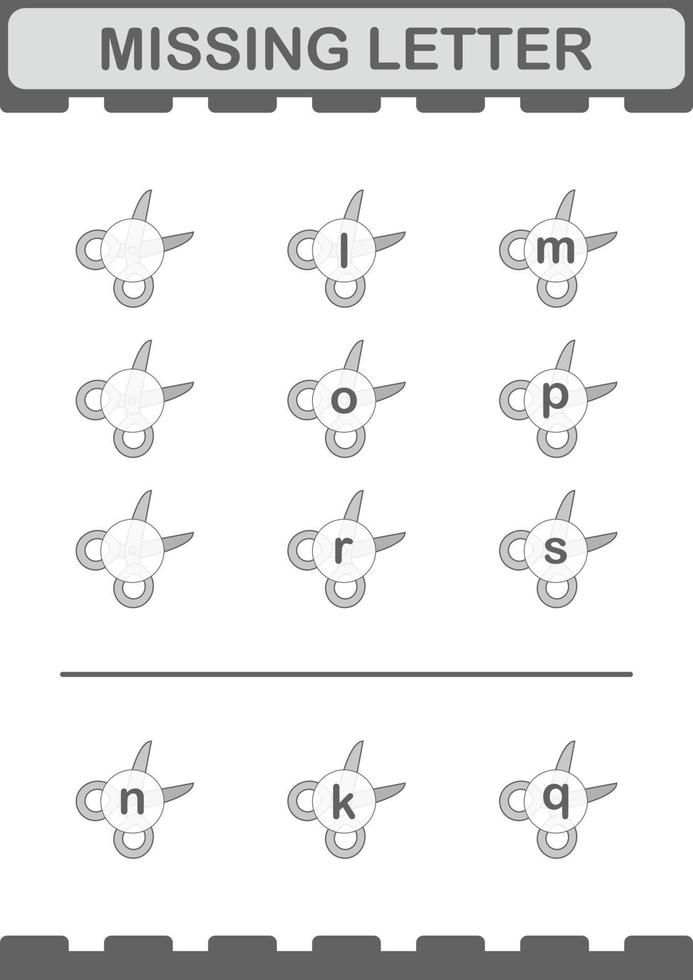 Missing letter with Scissor. Worksheet for kids vector