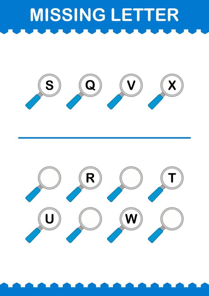 falta carta con lupa. hoja de trabajo para niños vector