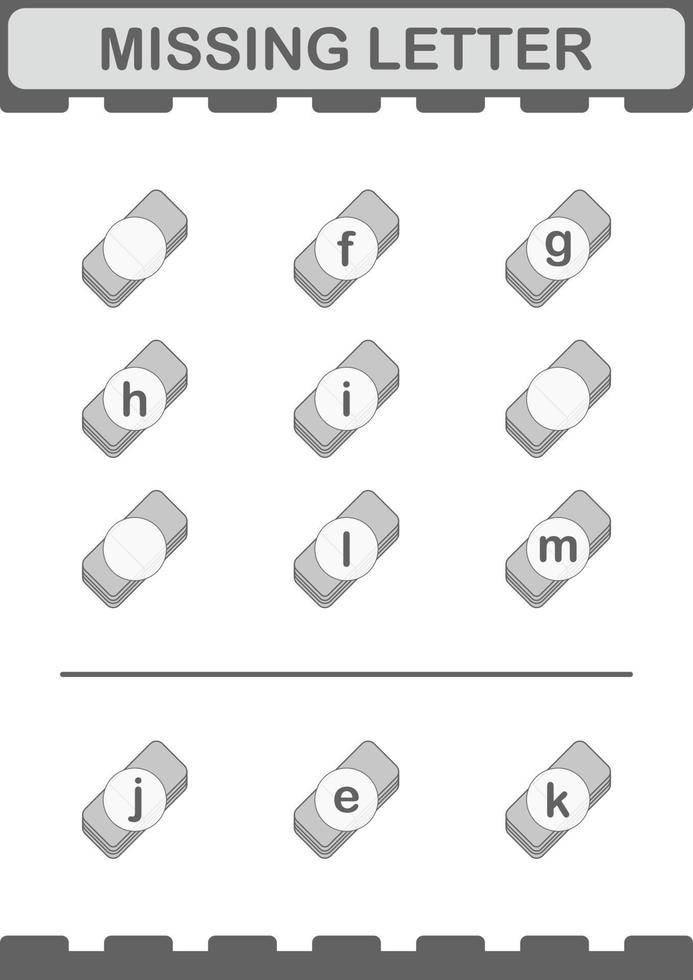 Missing letter with Eraser. Worksheet for kids vector