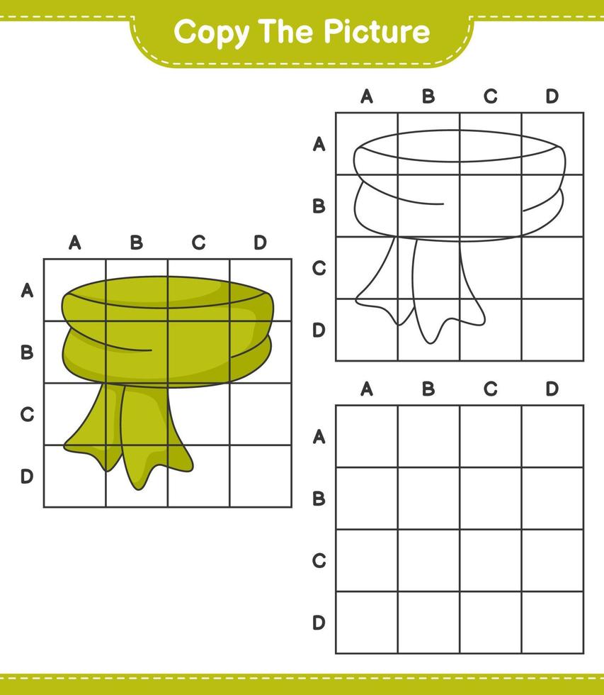 Copy the picture, copy the picture of Scarf using grid lines. Educational children game, printable worksheet, vector illustration