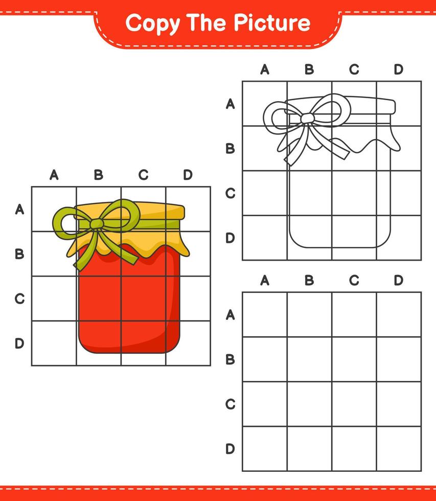 Copy the picture, copy the picture of Jam using grid lines. Educational children game, printable worksheet, vector illustration