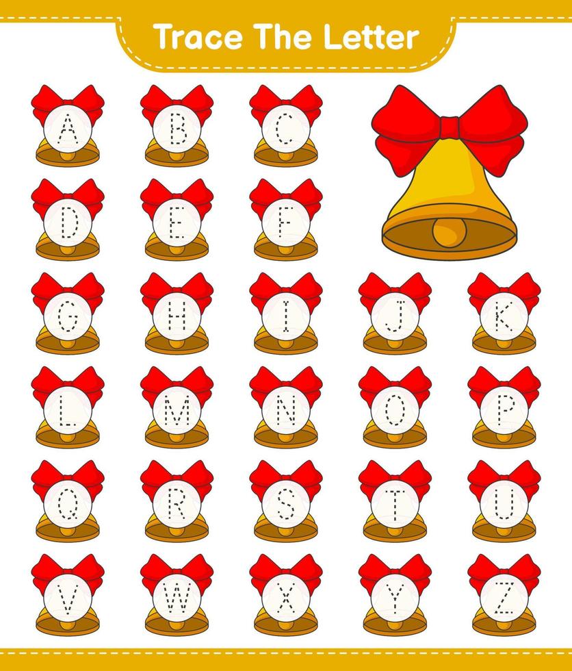 Trace the letter. Tracing letter alphabet with Christmas Bell. Educational children game, printable worksheet, vector illustration