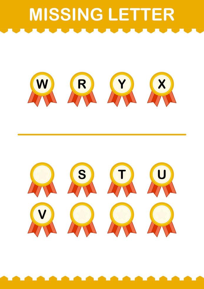 Missing letter with Award Medal. Worksheet for kids vector