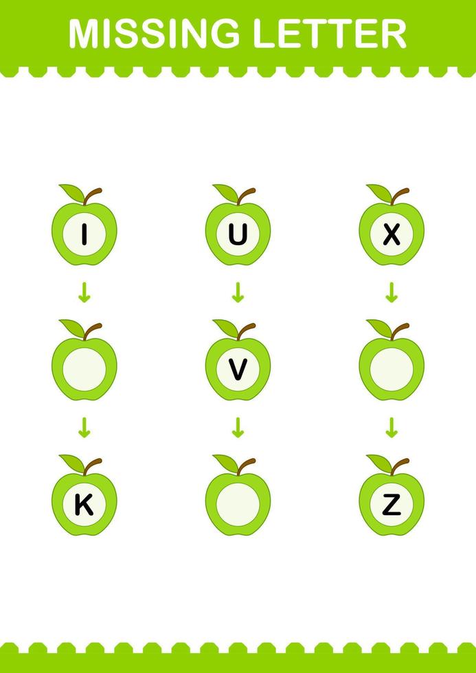 Missing letter with Apple. Worksheet for kids vector