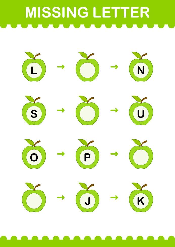 Missing letter with Apple. Worksheet for kids vector