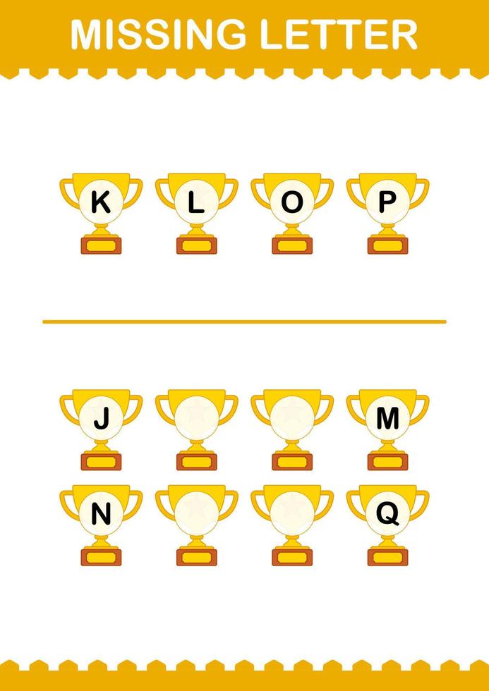 Missing letter with Trophy. Worksheet for kids vector