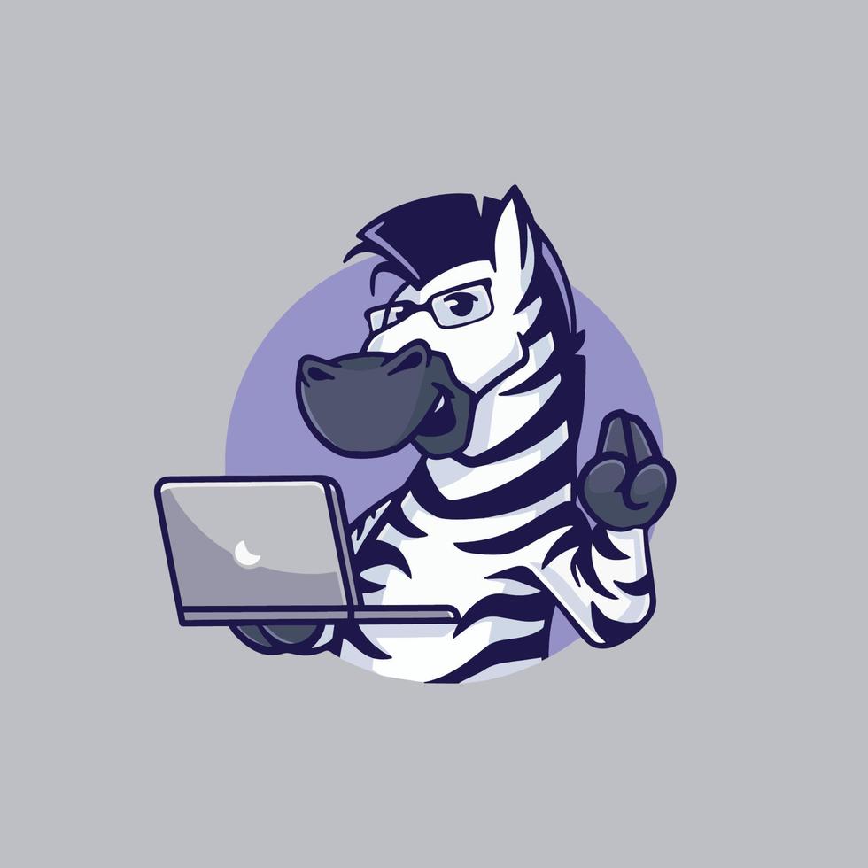 Cool Nerdy Zebra Cartoon Holding Laptop vector