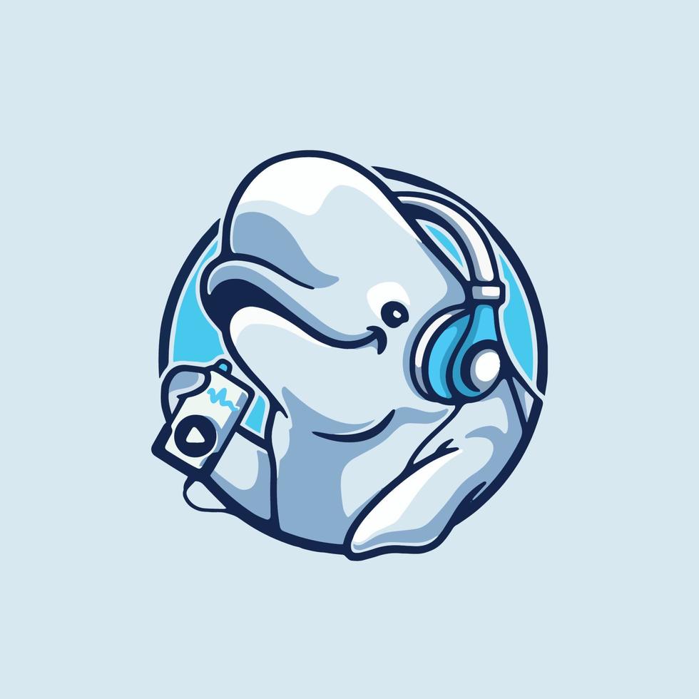 Cute Whale Cartoon Listening Music vector