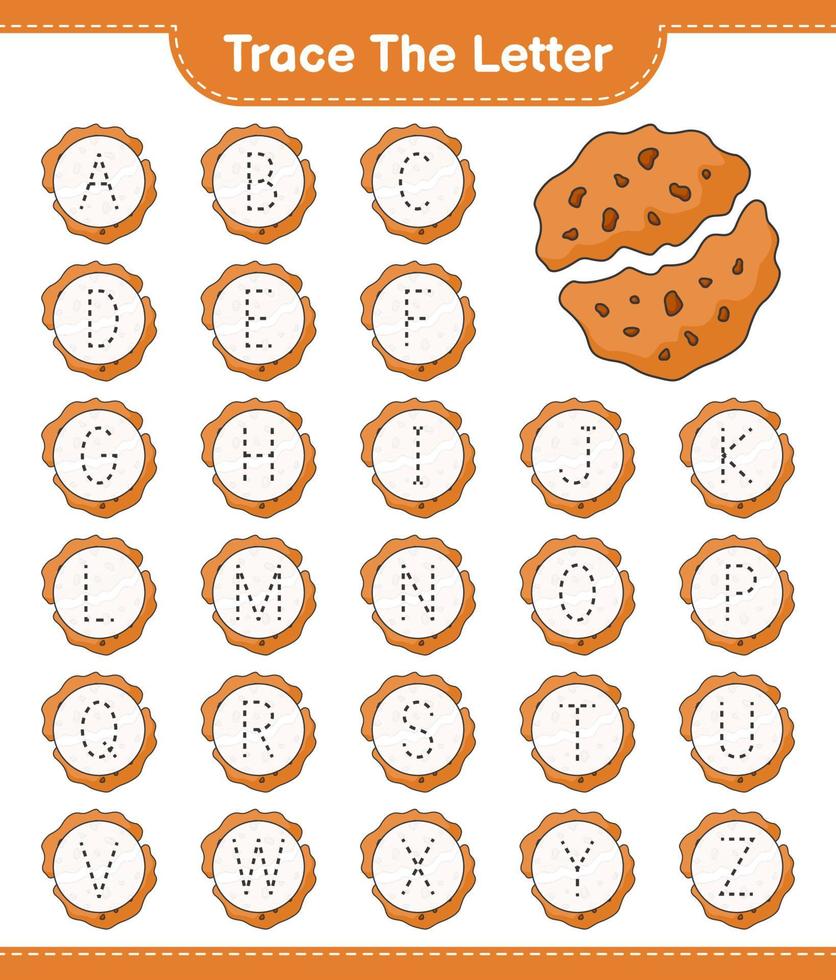 Trace the letter. Tracing letter alphabet with Cookie. Educational children game, printable worksheet, vector illustration