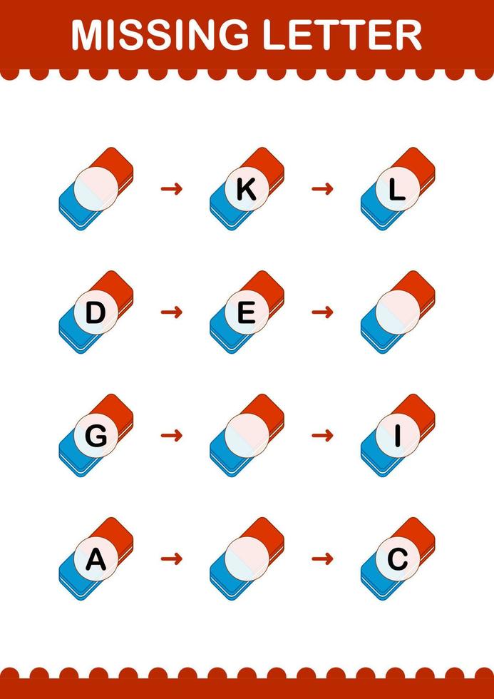 Missing letter with Eraser. Worksheet for kids vector