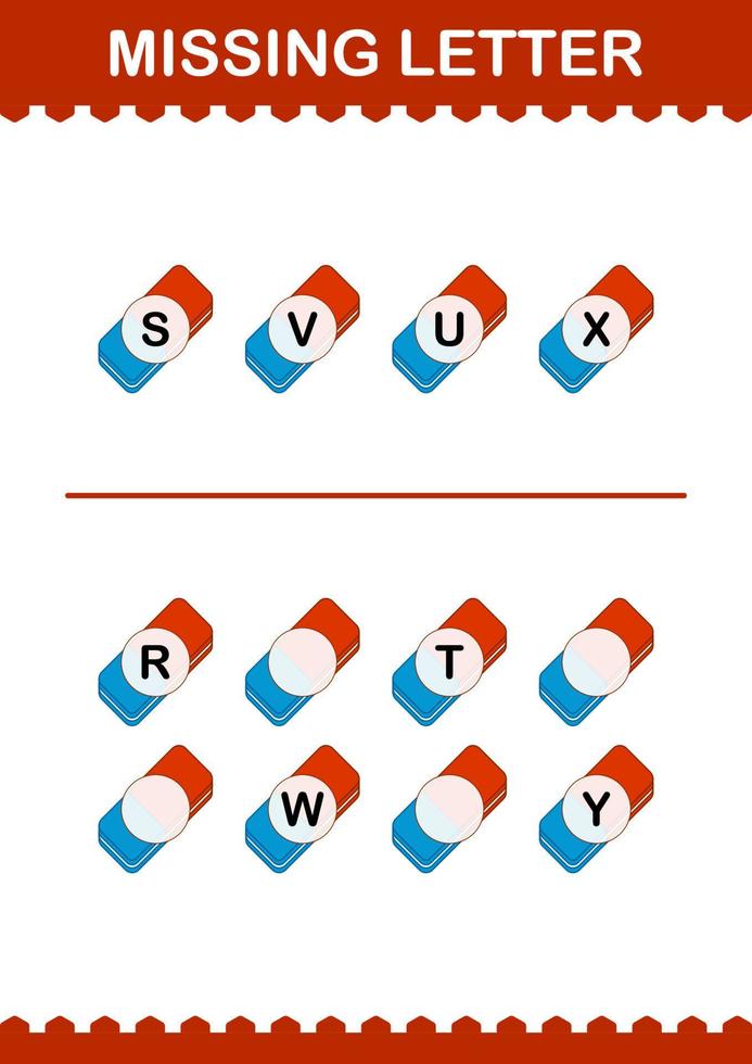 Missing letter with Eraser. Worksheet for kids vector
