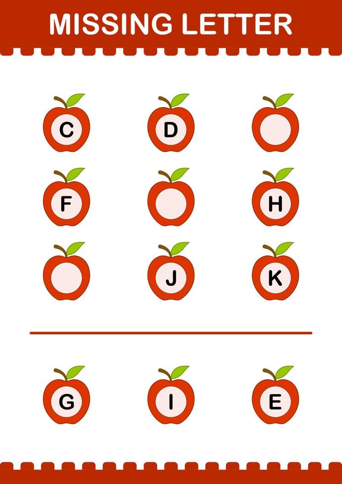 Missing letter with Apple. Worksheet for kids vector