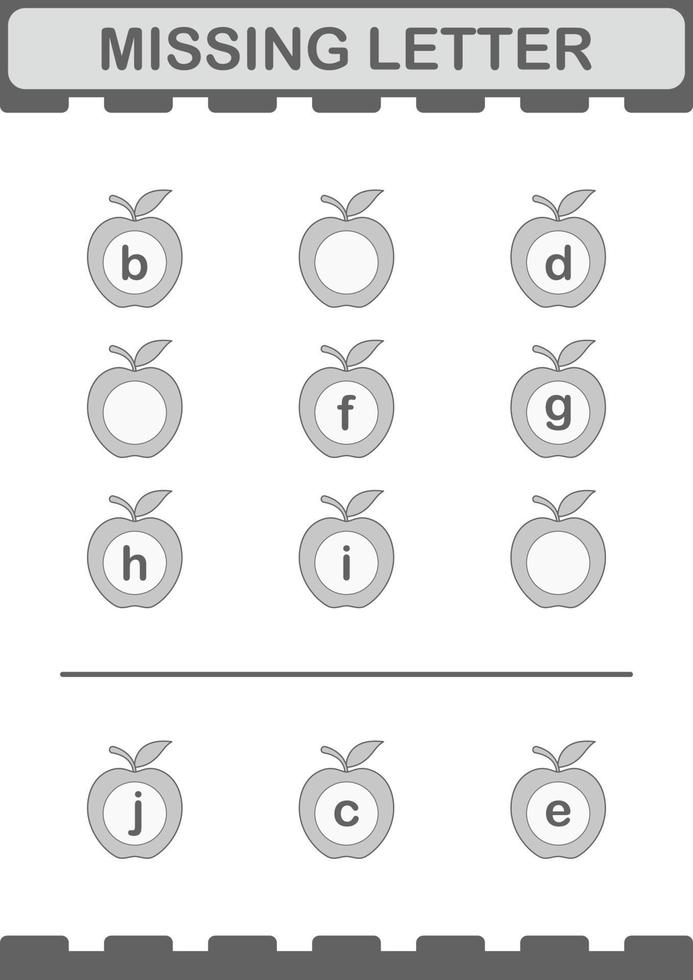 Missing letter with Apple. Worksheet for kids vector