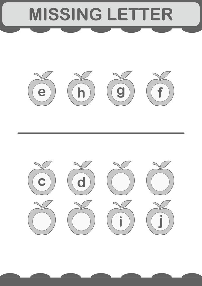 Missing letter with Apple. Worksheet for kids vector