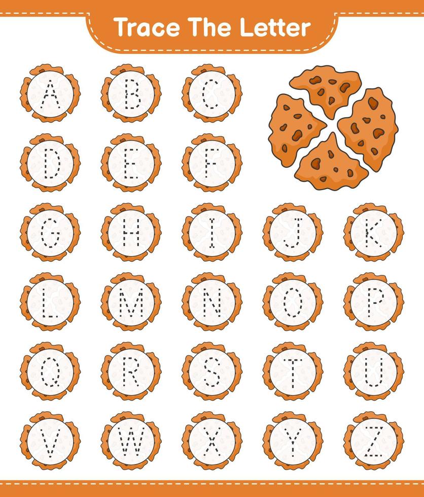 Trace the letter. Tracing letter alphabet with Cookie. Educational children game, printable worksheet, vector illustration