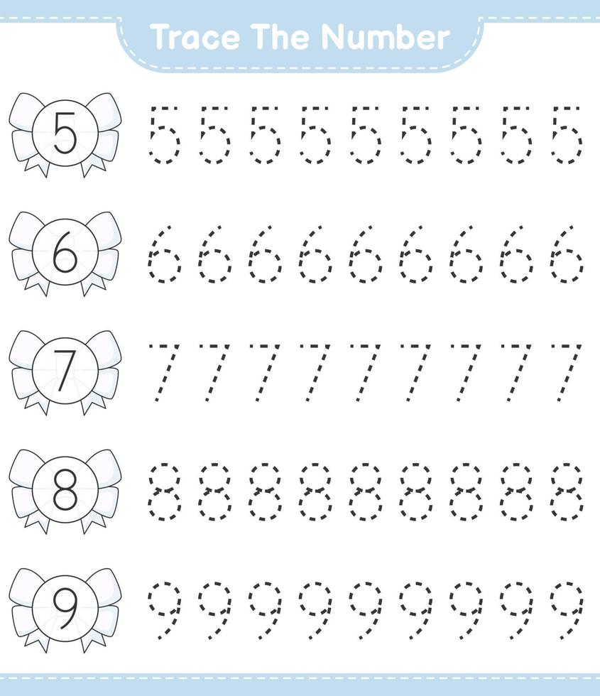 Trace the number. Tracing number with Ribbon. Educational children game