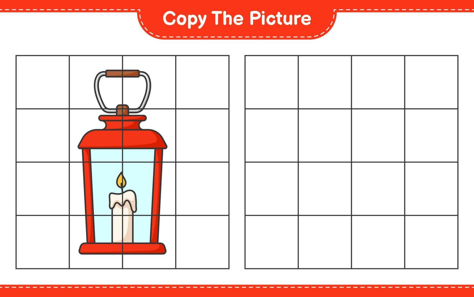 Copy the picture, copy the picture of Lantern using grid lines. Educational children game, printable worksheet, vector illustration