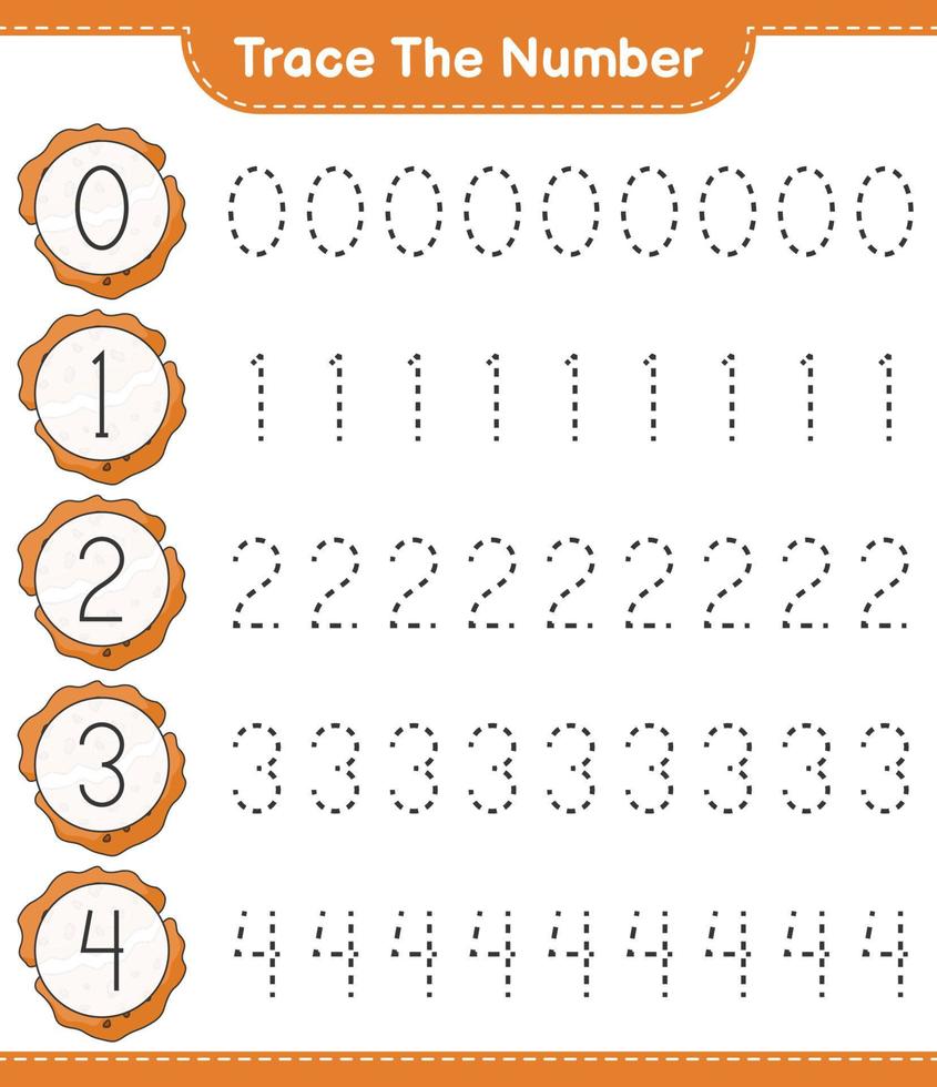 Trace the number. Tracing number with Cookie. Educational children game, printable worksheet, vector illustration