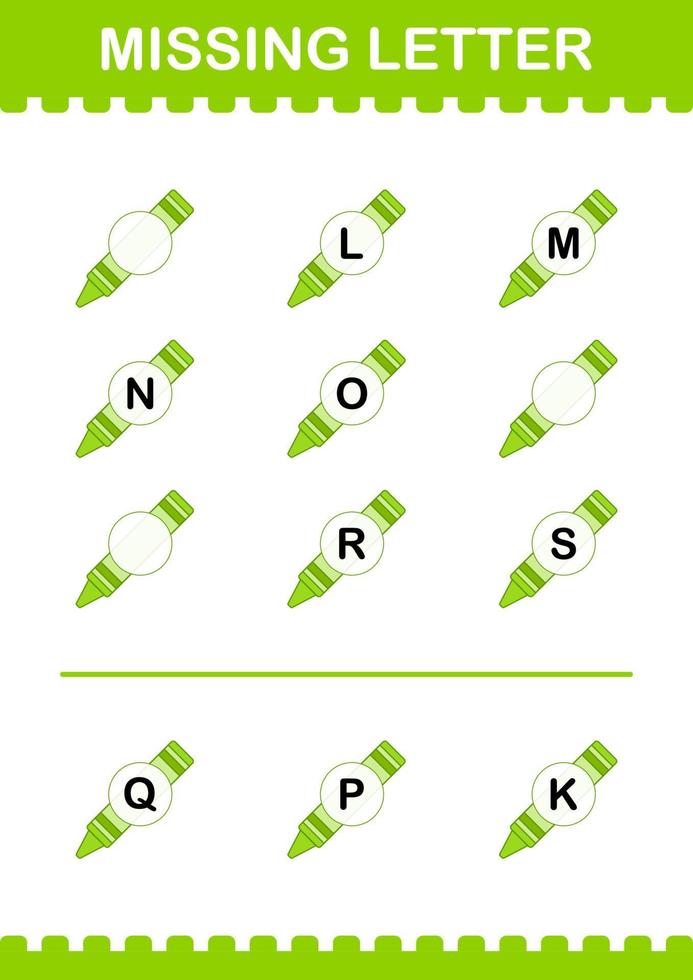 Missing letter with Crayon. Worksheet for kids vector