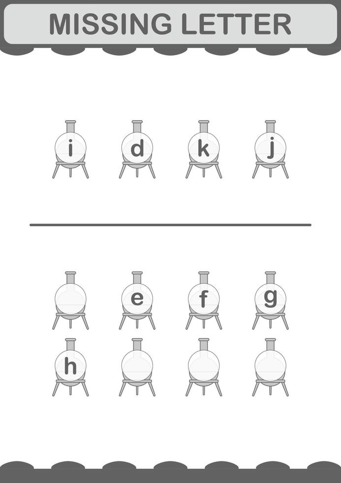 Missing letter with Florence Flask. Worksheet for kids vector
