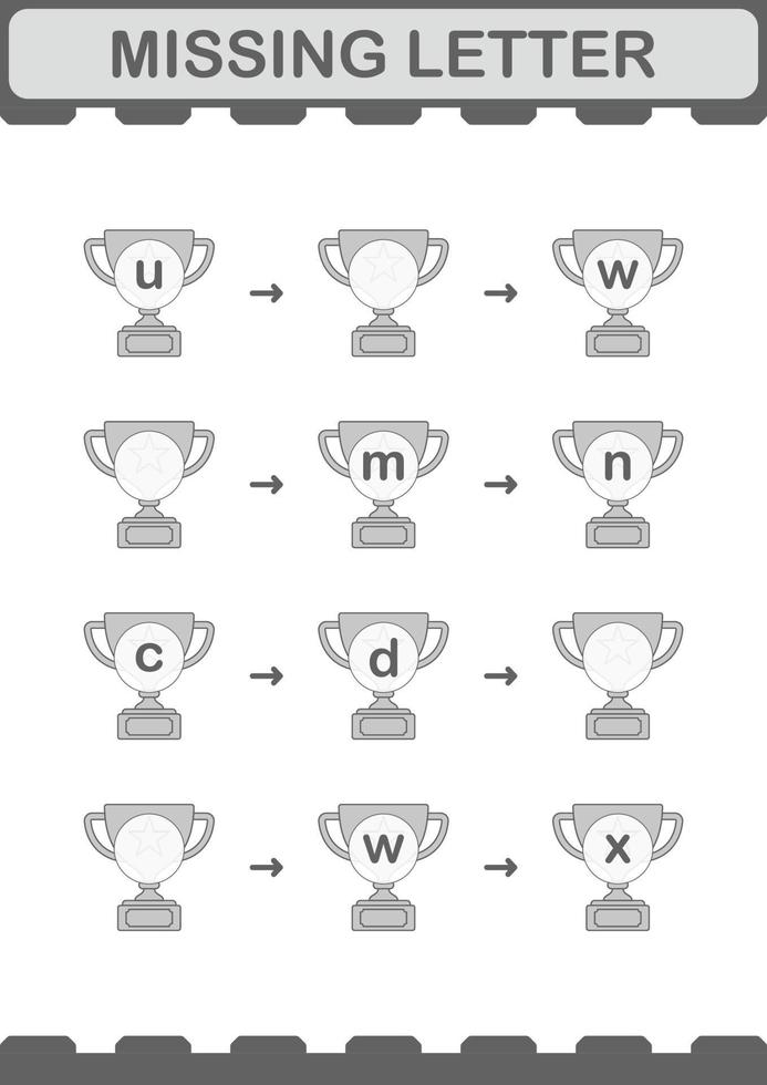 Missing letter with Trophy. Worksheet for kids vector