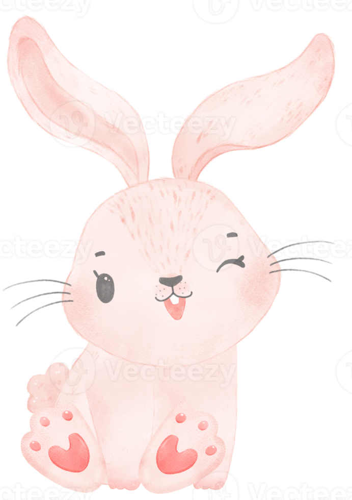 cute watercolor pink baby rabbit bunny cartoon animal hand painting png