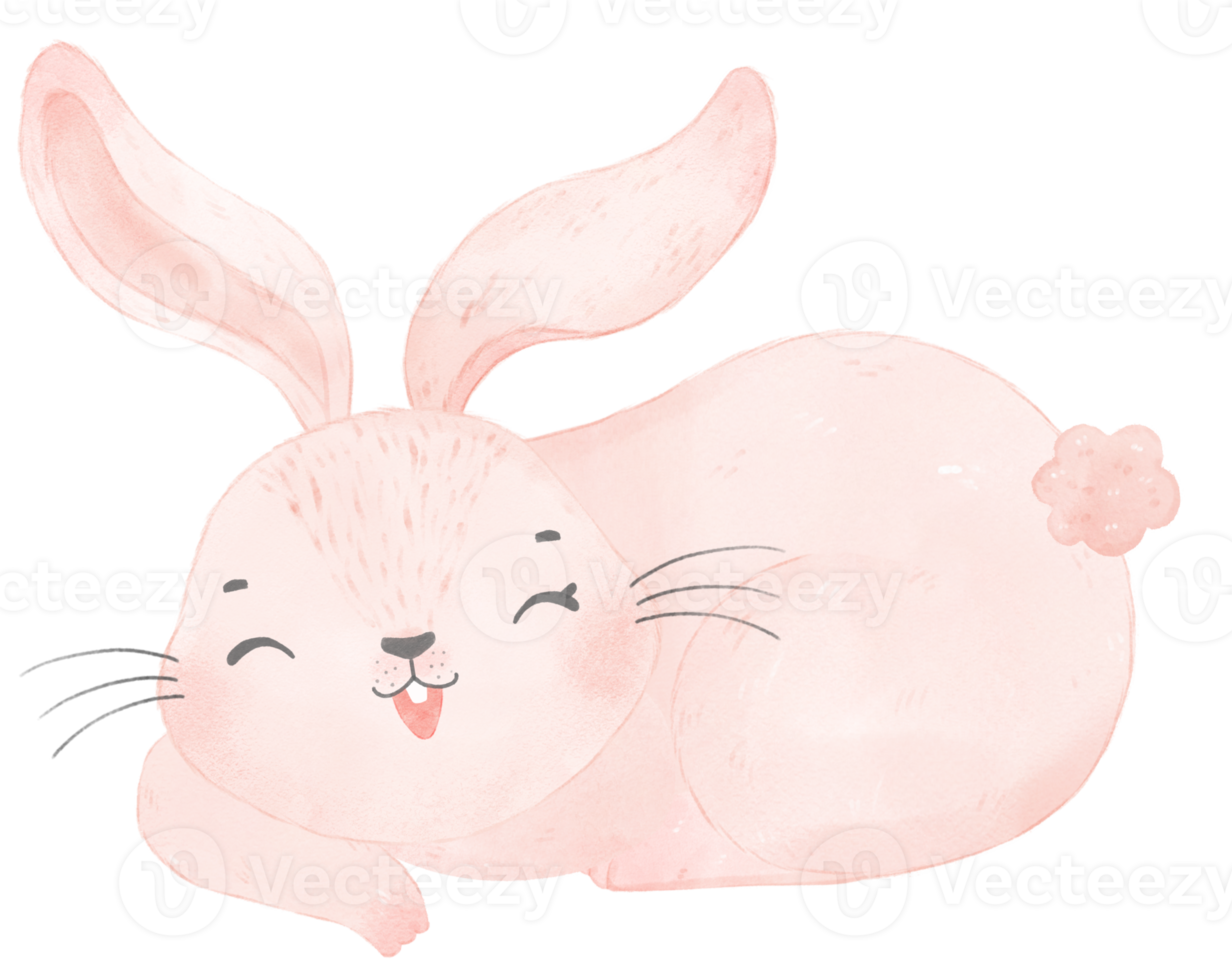 cute watercolor pink baby rabbit bunny cartoon animal hand painting png