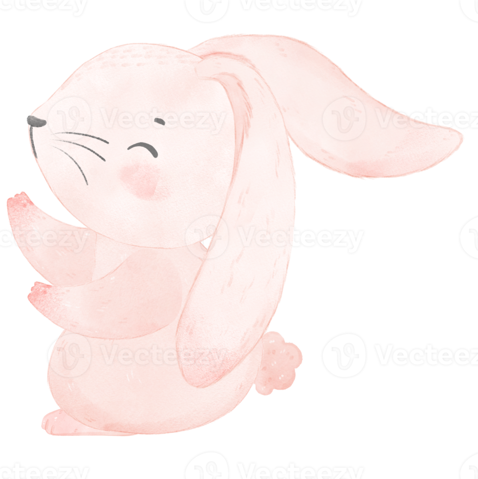 söt akvarell rosa baby kanin bunny tecknad djur handmålning png