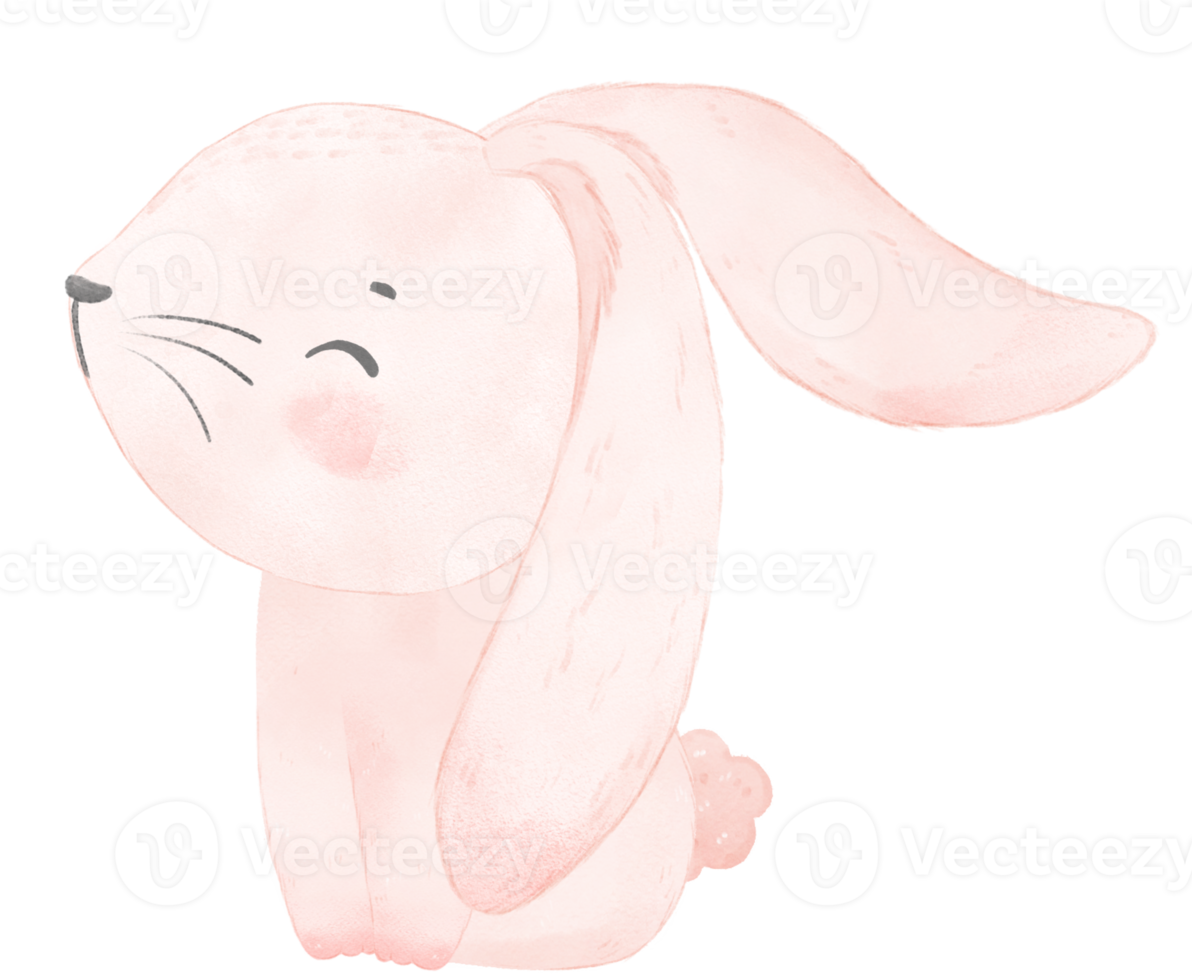 cute watercolor pink baby rabbit bunny cartoon animal hand painting png