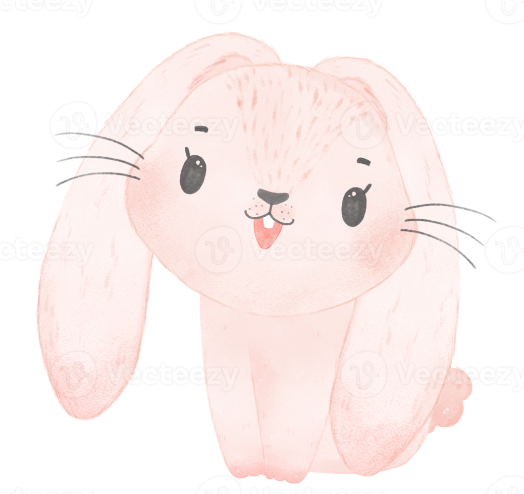 cute watercolor pink baby rabbit bunny cartoon animal hand painting png