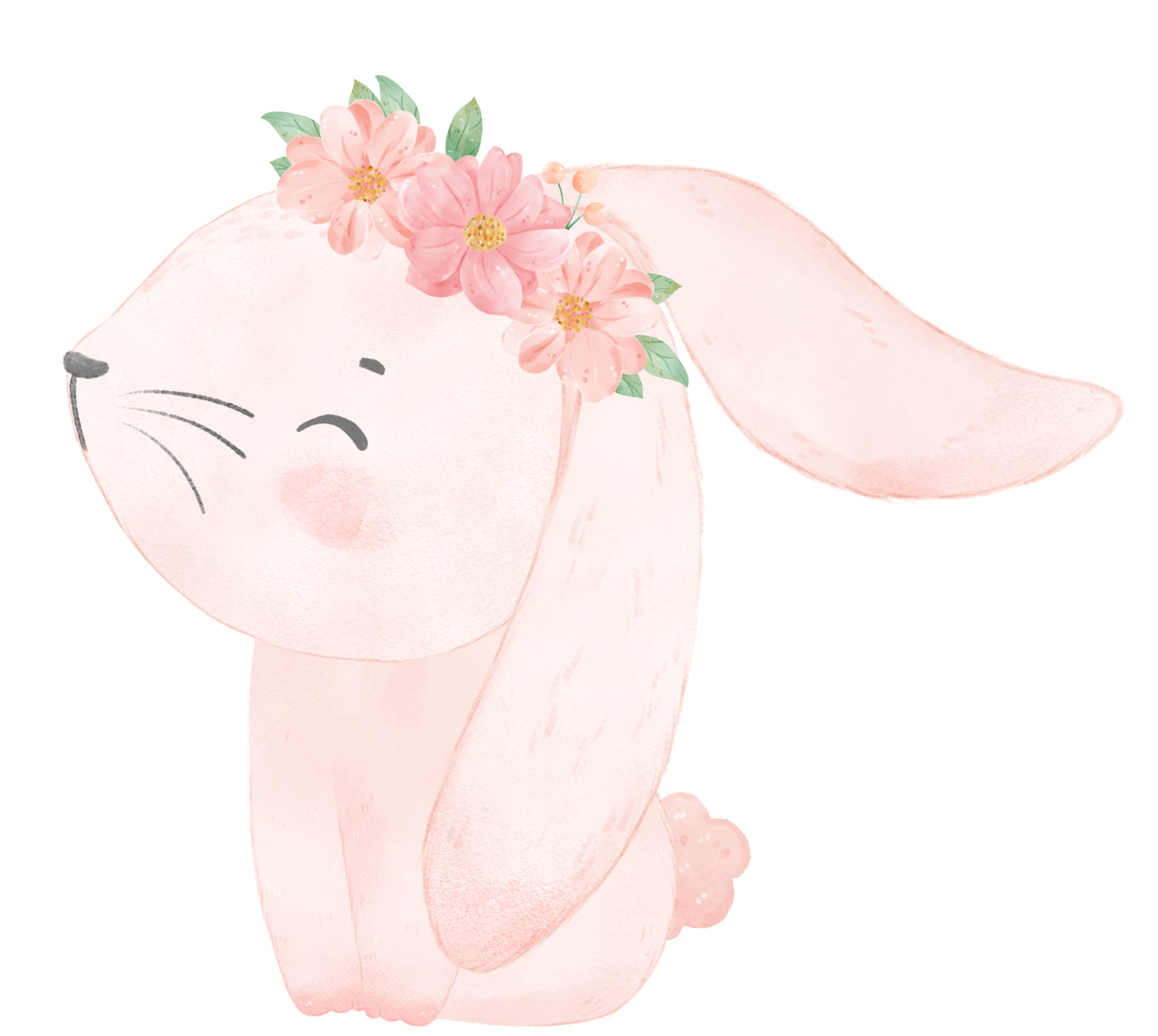 cute sweet princess baby pink bunny rabbit with floral crown watercolor ...