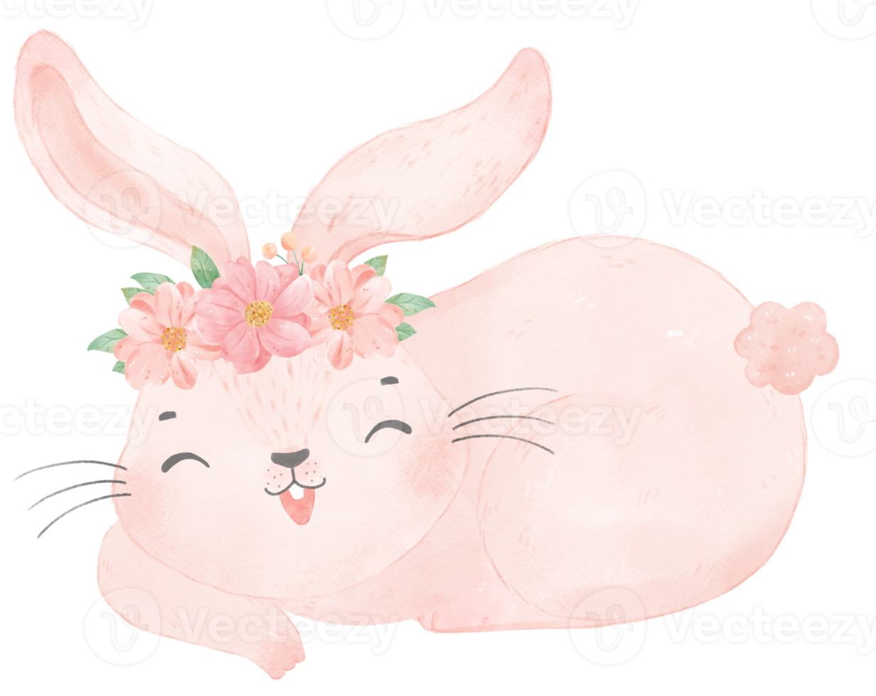 cute sweet princess baby pink bunny rabbit with floral crown watercolor png