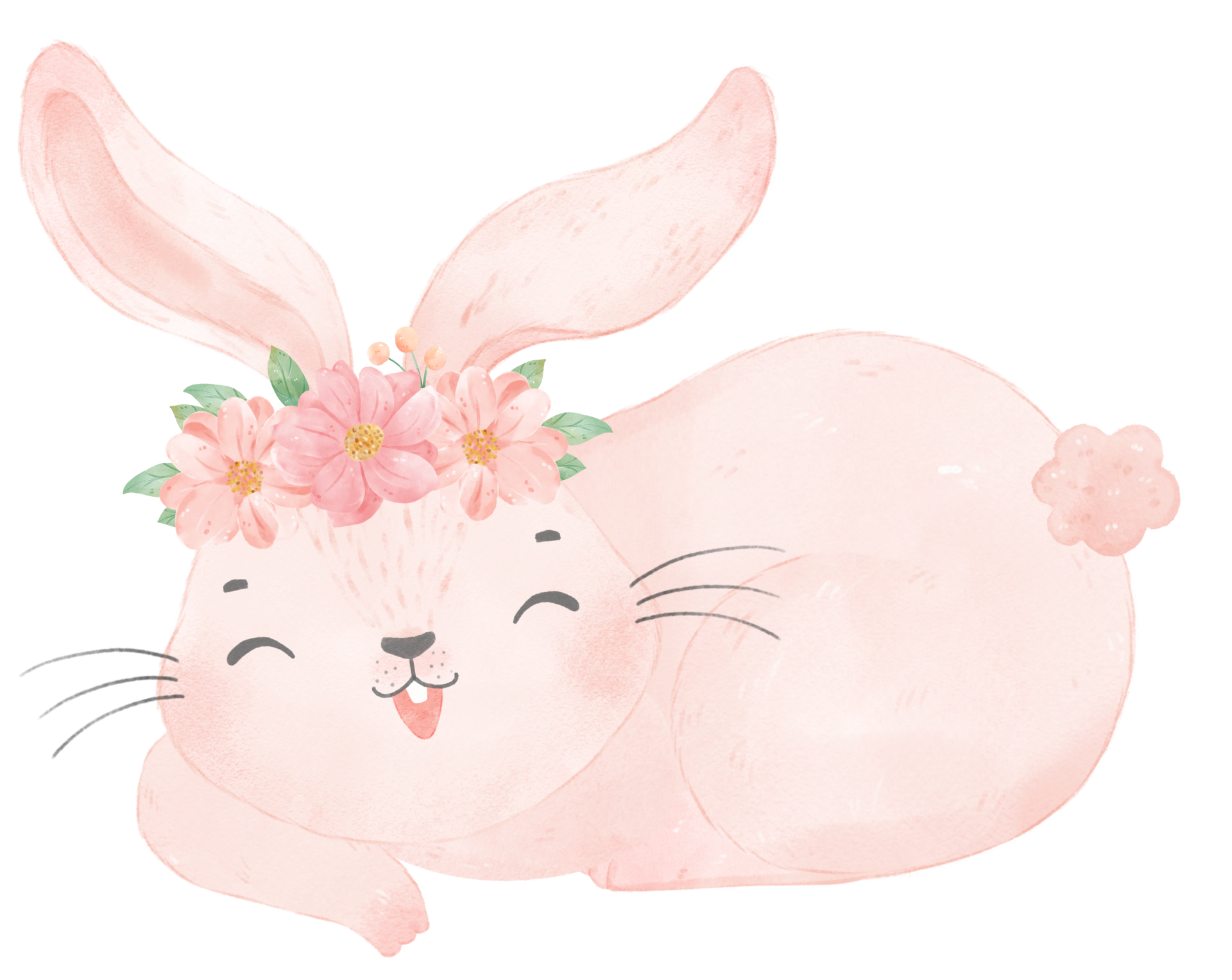 cute sweet princess baby pink bunny rabbit with floral crown watercolor ...